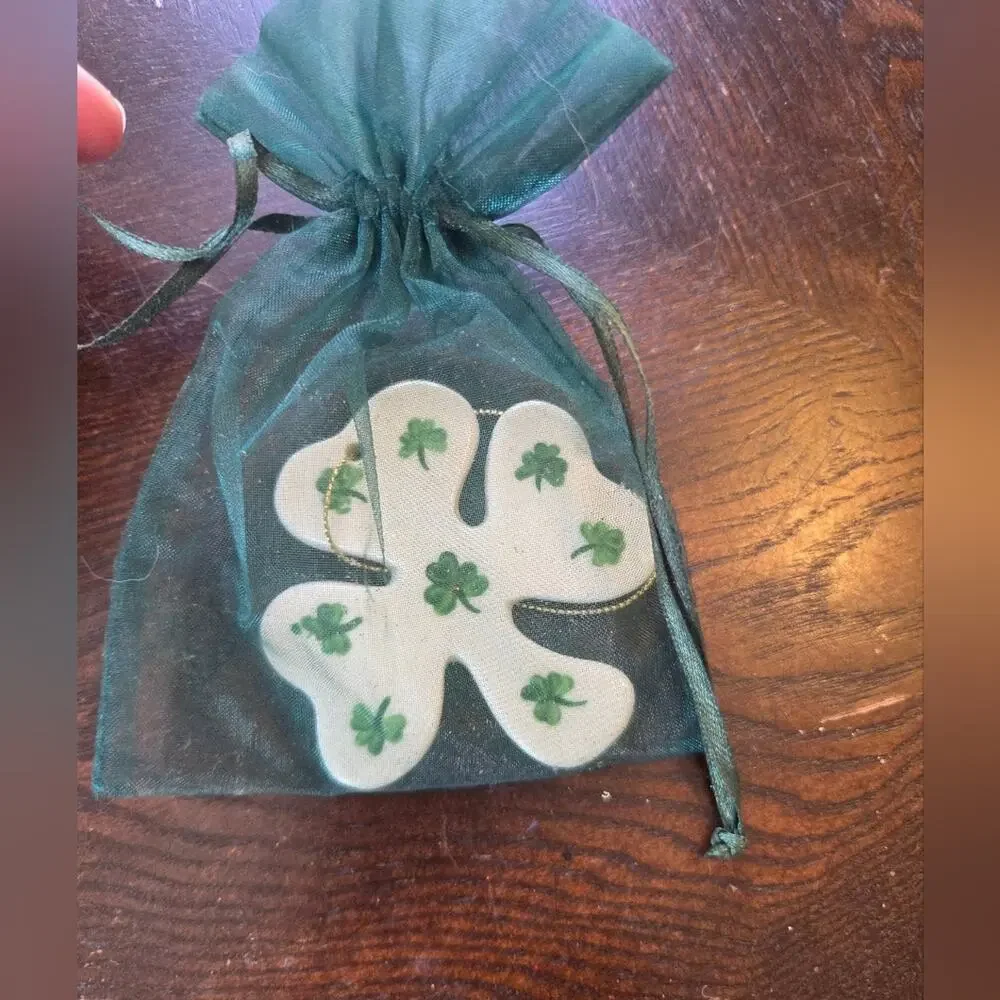 Kurt Adler Porcelain Shamrock Christmas Ornament with little painted Shamrocks